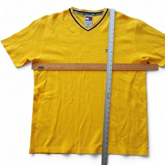 Tommy Hilfiger Vintage 2002 Waffle V-Neck Short Sleeve Shirt Yellow Men's XL - Picture 5 of 7